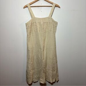 Serenade Linen Blend Beaded Midi Dress Beige Neutral Boho Sleeveless Size M